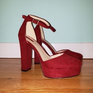 Faux Suede Red Platform Heels